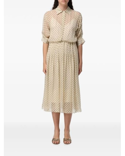 CRI.DA Natural Wimbledon Polka-Dot Silk Midi Dress