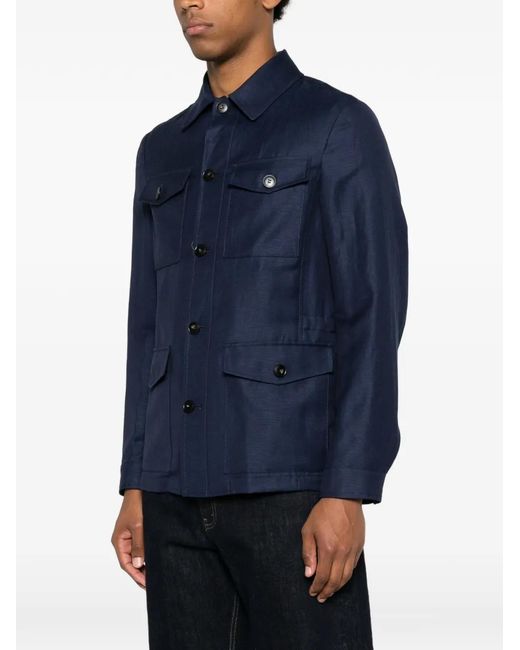 Canali Blue Veste Zippée À Design Multi-Poches for men