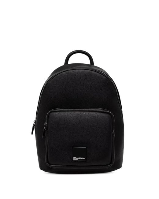 Karl Lagerfeld Black Logo-Plaque Pebbled-Effect Backpack