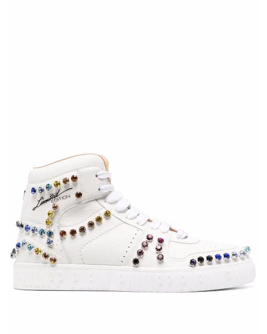Philipp Plein White Crystal-Studded High-Top Sneakers for men