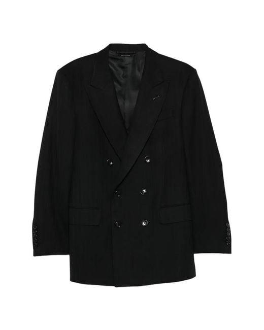 Tom Ford Black Double-Breasted Pinstripe Blazer for men