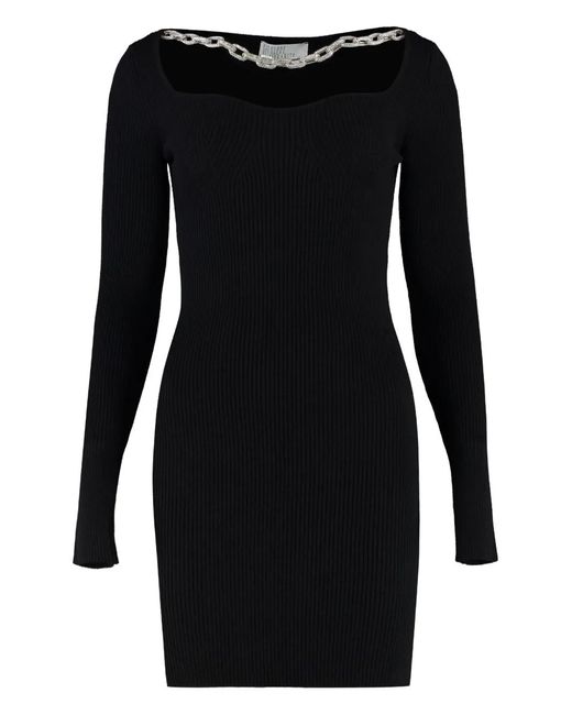 GIUSEPPE DI MORABITO Black Chain-Embellished Ribbed Knit Dress