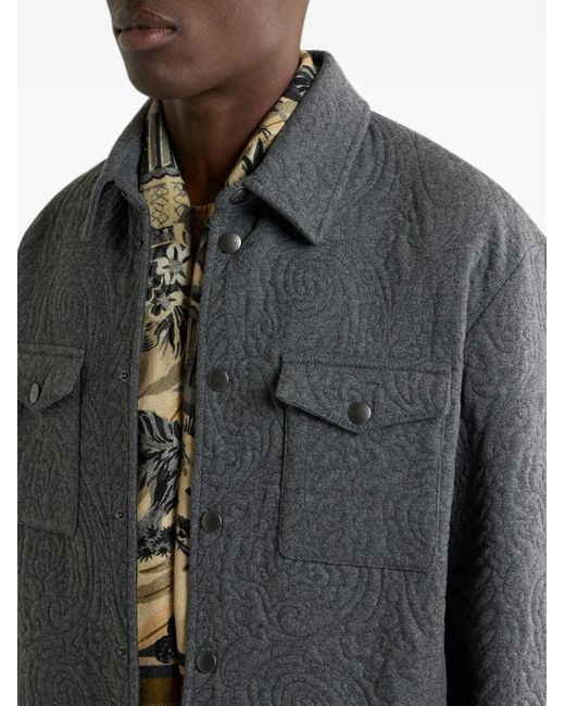 Etro Black Cotton-Blend Overshirt With Quilt-Effect Paisley Embroidery for men