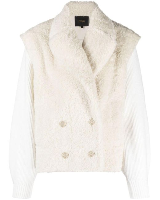 Faux-fur double-breasted jacket di Maje in White
