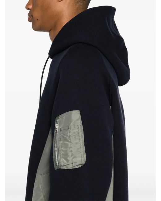 Sacai Black Panelled Drawstring Hoodie for men