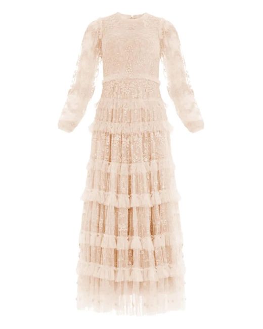 Needle & Thread Natural Blossom Laced Ruffled Midi Dress