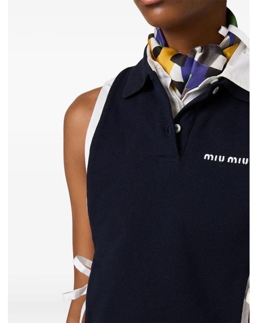 Miu Miu Blue Logo-Embroidered Polo-Collar Vest