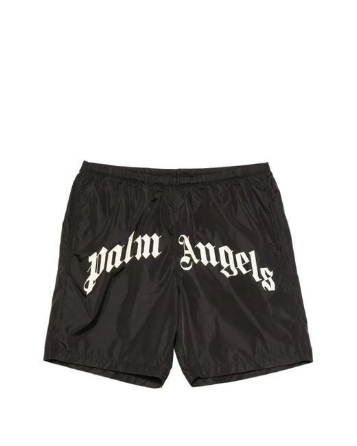 Palm Angels Black Curved Logo Swimsrhots for men