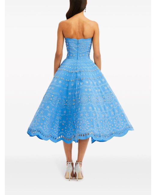 Oscar de la Renta Blue Crystal-embellished Strapless Midi Dress