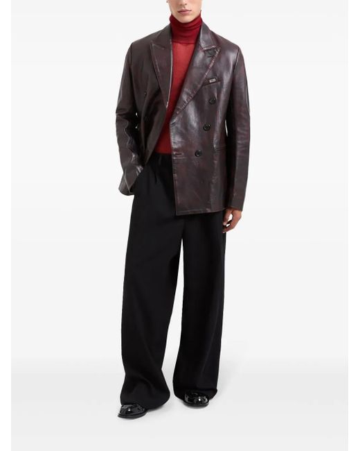 Gcds Black Leather Double-Breasted Blazer for men