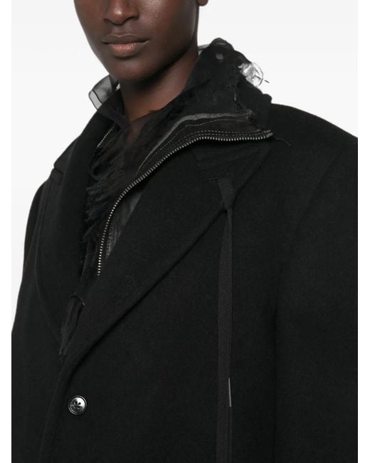 Ann Demeulemeester Black Single-Breasted Notched-Lapels Wool Coat
