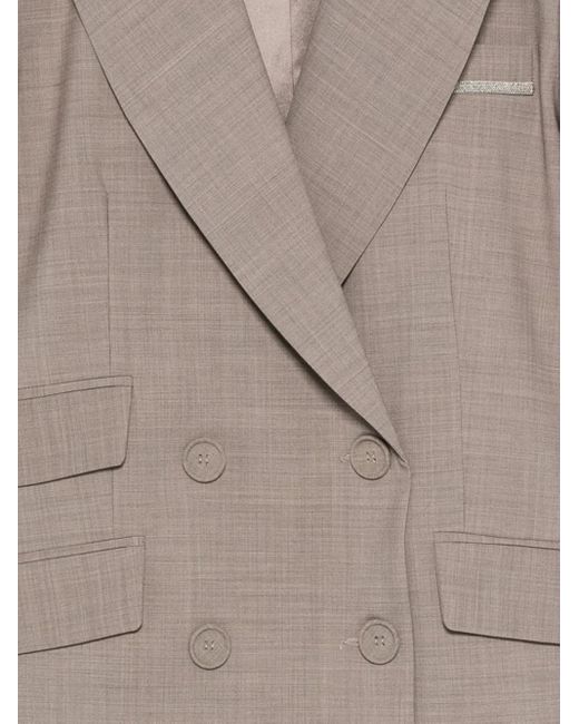 D.exterior Gray Double-Breasted Flap-Pocket Jacket