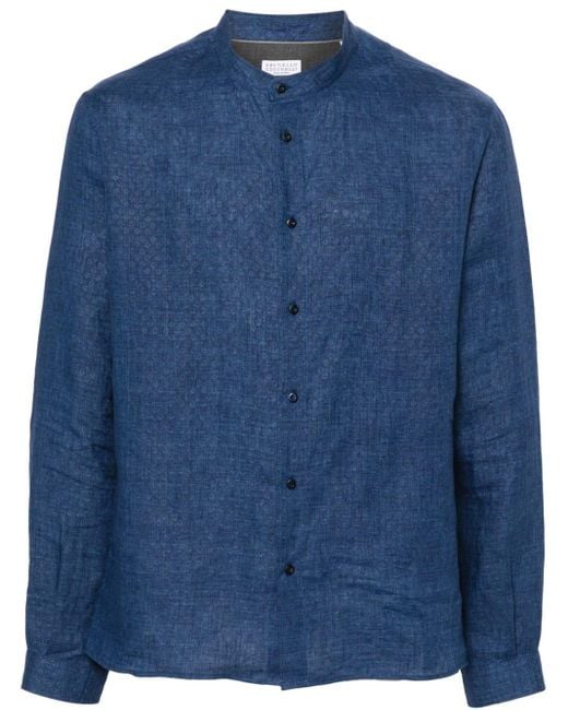 Brunello Cucinelli Leinenhemd mit Jacquardmuster in Blue für Herren
