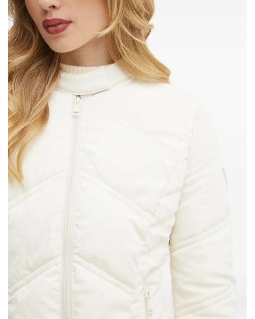 Guess White Quilted Chevron Puffer Jacket