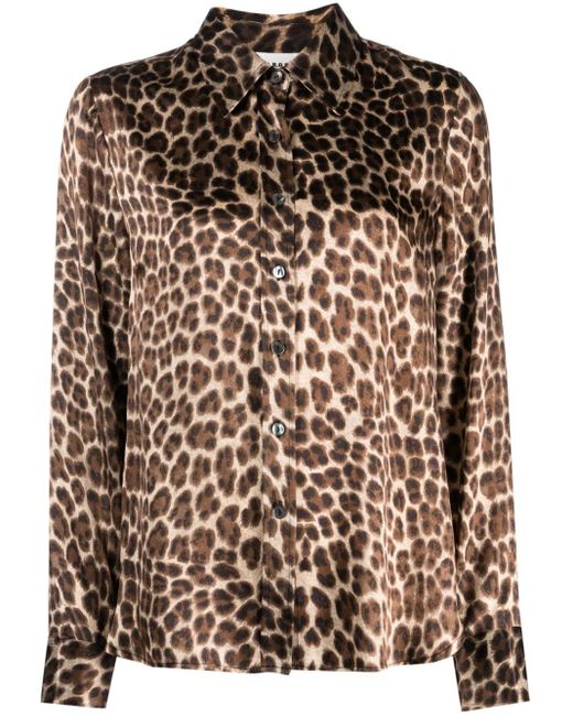 P.A.R.O.S.H. Brown Leopard-print Silk-satin Shirt