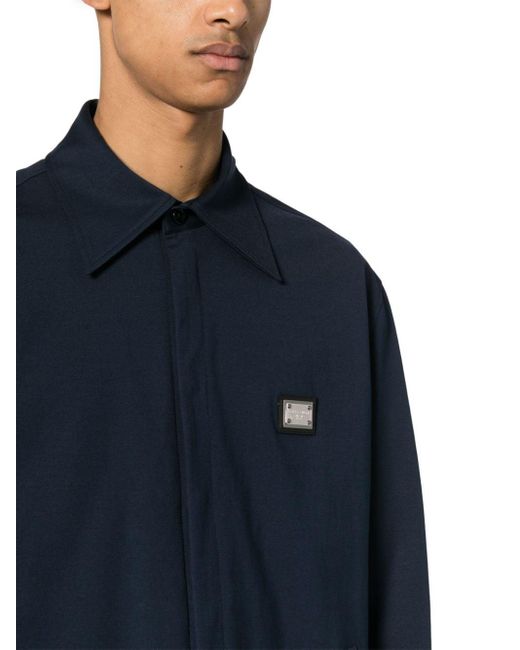 Giacca-camicia con placca logo di Dolce & Gabbana in Blue da Uomo