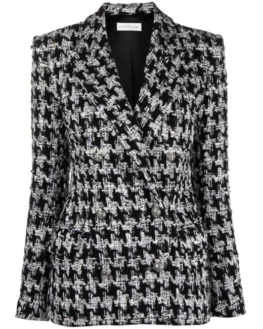 Faith Connexion Black Bouclé Houndstooth-Pattern Blazer