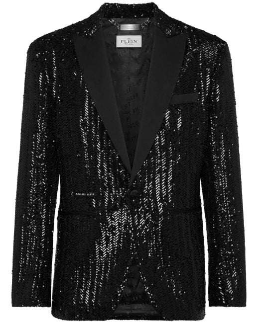 Philipp Plein Black Embroidered Lurex Blazer for men