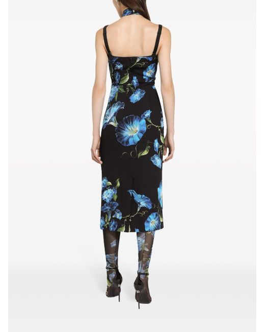 Dolce & Gabbana Blue Neckholder-Kleid mit Blumen-Print