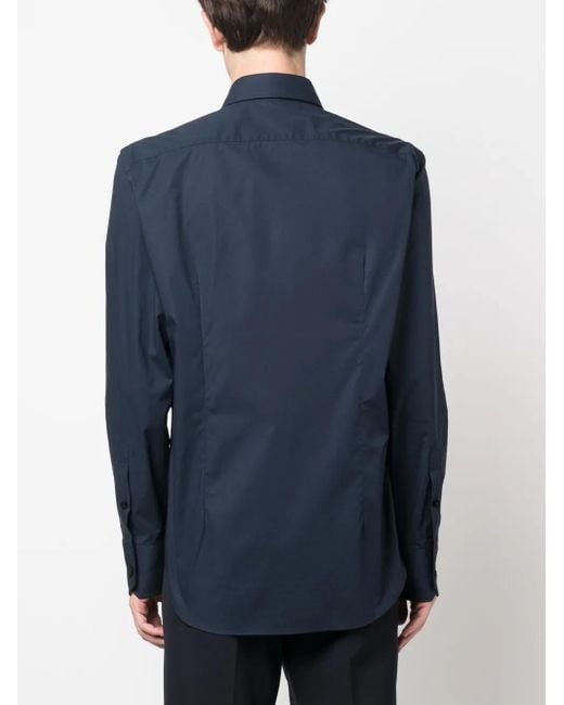 Billionaire Blue Suede-Panel Cotton Shirt for men