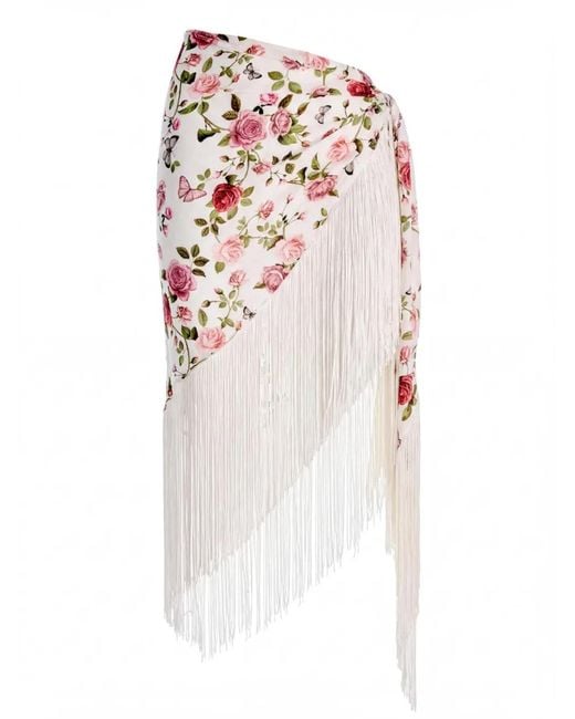 Alice + Olivia White Écharpe Frangée À Fleurs