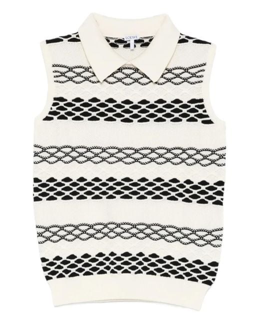 Loewe White Spread-Collar Pattern Top