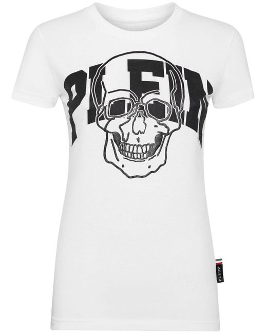 Philipp Plein White Skull-Print Cotton T-Shirt