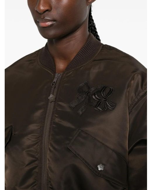 CECILIE BAHNSEN Brown Ruched-Sleeve Cropped Bomber Jacket