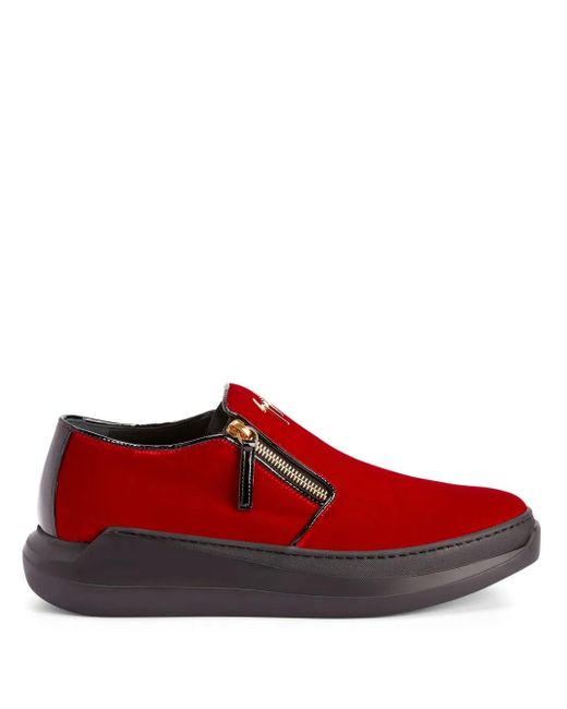 Giuseppe Zanotti Red Conley Zipped Velvet Sneakers for men