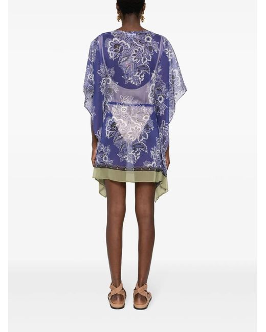 Etro Blue Floral-Print Kaftan Dress