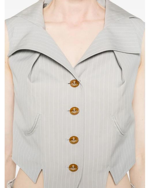 Vivienne Westwood White Meryl Pinstripe Buttoned Sleeveless Waistcoat