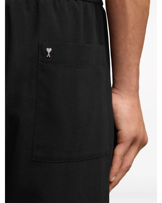 AMI Black Ami De Coeur-Plaque Cotton Trousers for men