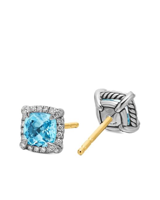 David Yurman Blue Sterling Petite Chatelaine Topaz And Diamond Stud Earrings (5Mm)