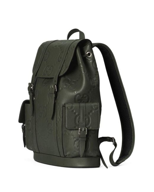 Gucci Jumbo GG Leather Backpack in Green for Men