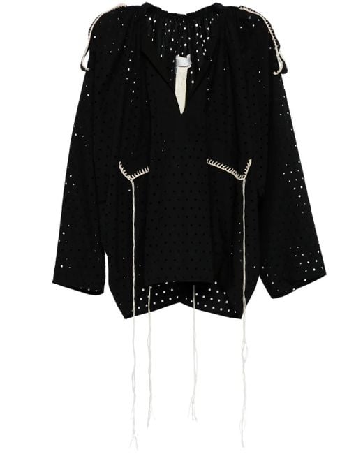 Litkovskaya Katoenen Blouse Met Geperforeerd Detail in het Black