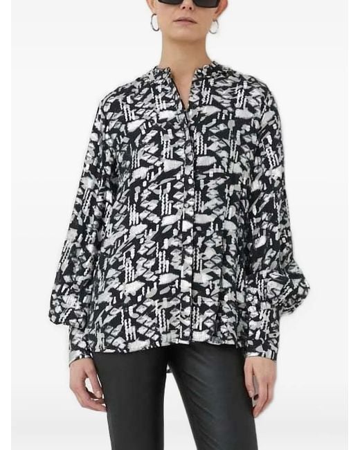Bruuns Bazaar White Geometric-Print Long-Sleeved Blouse
