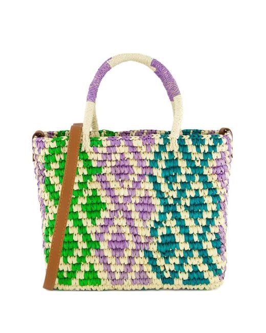 Sensi Studio Green Medium Canasta Patterned-Straw Tote Bag