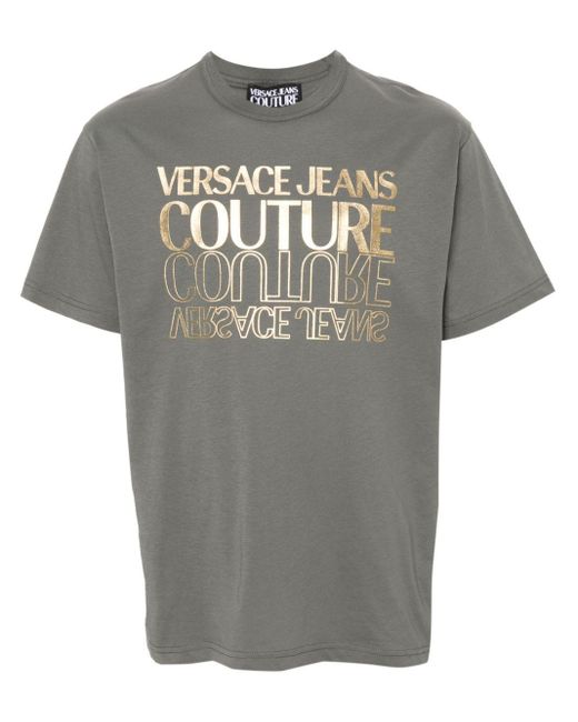 Versace Gray Logo-print Cotton T-shirt for men