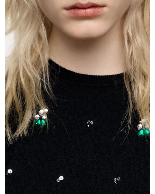 Bimba Y Lola Black Embellished Short-Sleeve Top