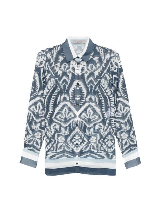 D.exterior Blue Patterned Collared Shirt