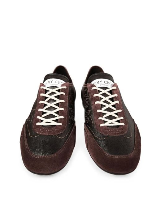 Jimmy Choo Black Sunny F And Chocolate Leather-Mix And Perforated Leather Low Top Trainers