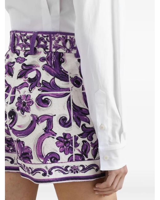 Dolce & Gabbana Purple 'Maiolica' Print Bermuda Shorts