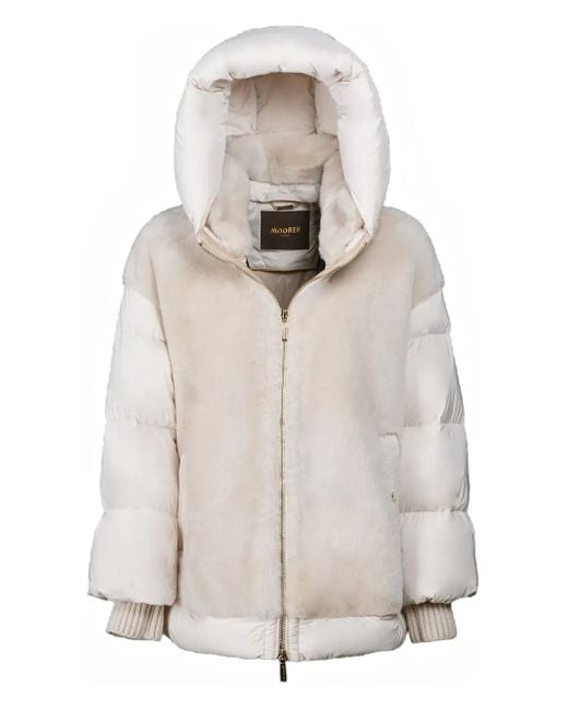 Moorer White Shearling-Panel Padded Jacket