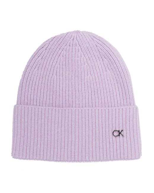 Calvin Klein Purple Re-Lo Ribbed-Knit Beanie