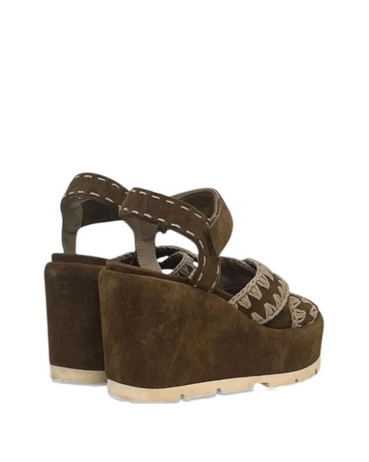 Mou Brown Criss Cross Wedge Sandals