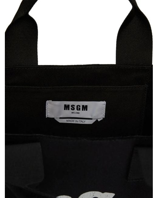 MSGM Black Heart-Print Tote Bag