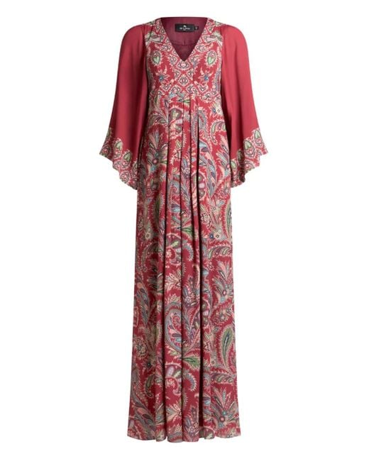 Etro Red Paisley-Print Pleated Dress