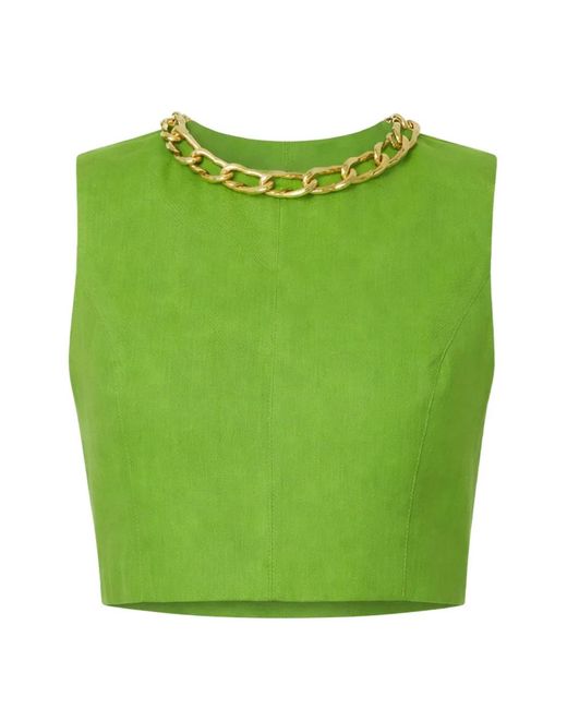 Elisabetta Franchi Green Linen-Blend Top With Jewel Chain