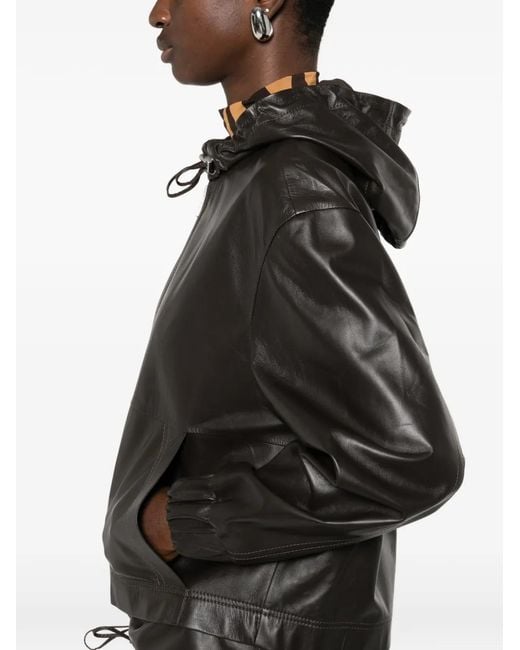 Desa Nineteenseventytwo Black Hooded Leather Jacket