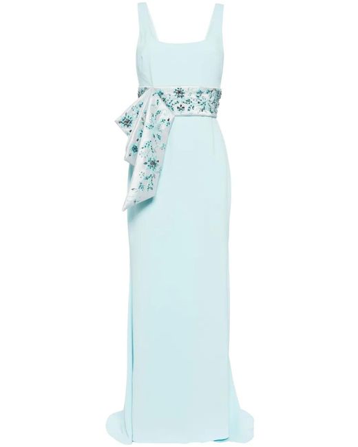 Badgley Mischka Blue Sash-Detail Sleeveless Gown